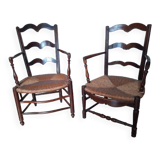 Wooden and wicker chairs