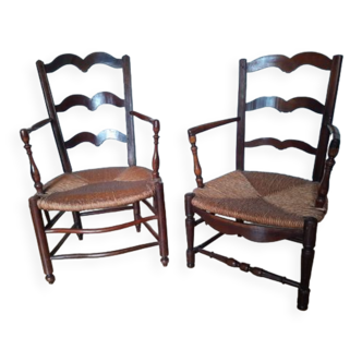 Wooden and wicker chairs