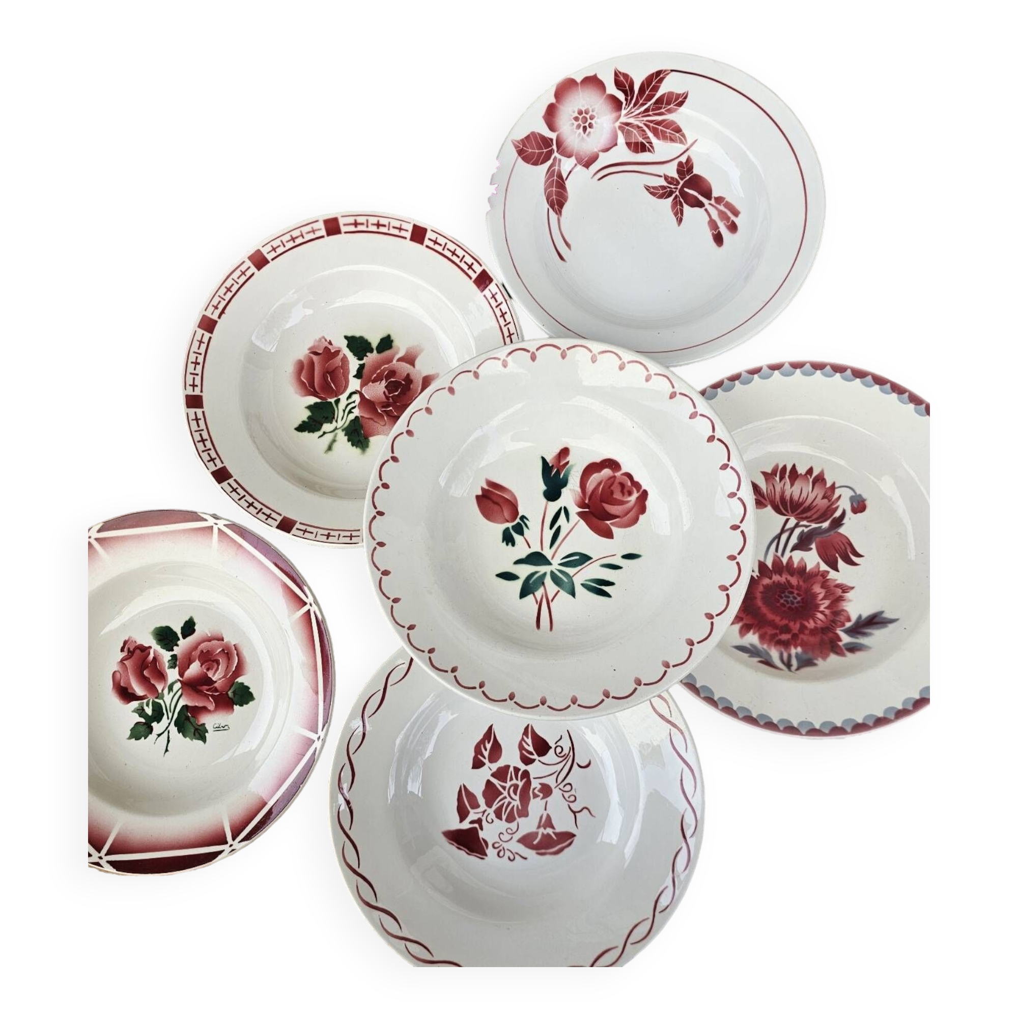 Mismatched vintage dinner plates x6