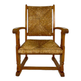 Gothic Art & Crafts armchair in oak and mulched seat, circa 1900