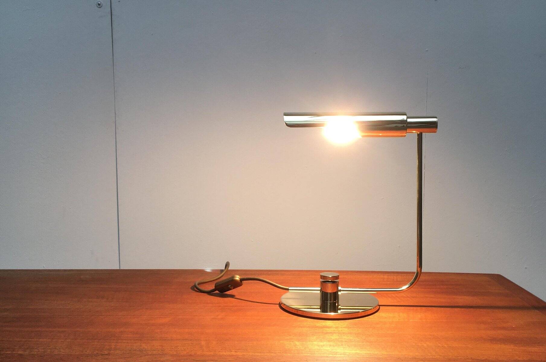 Mid-century minimalist brass table lamp by Rosemarie & Rico Baltensweiler for Baltensweiler.