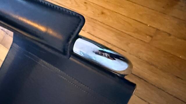 Vintage MG5 armchair in black leather and chrome metal by Matteo Grassi