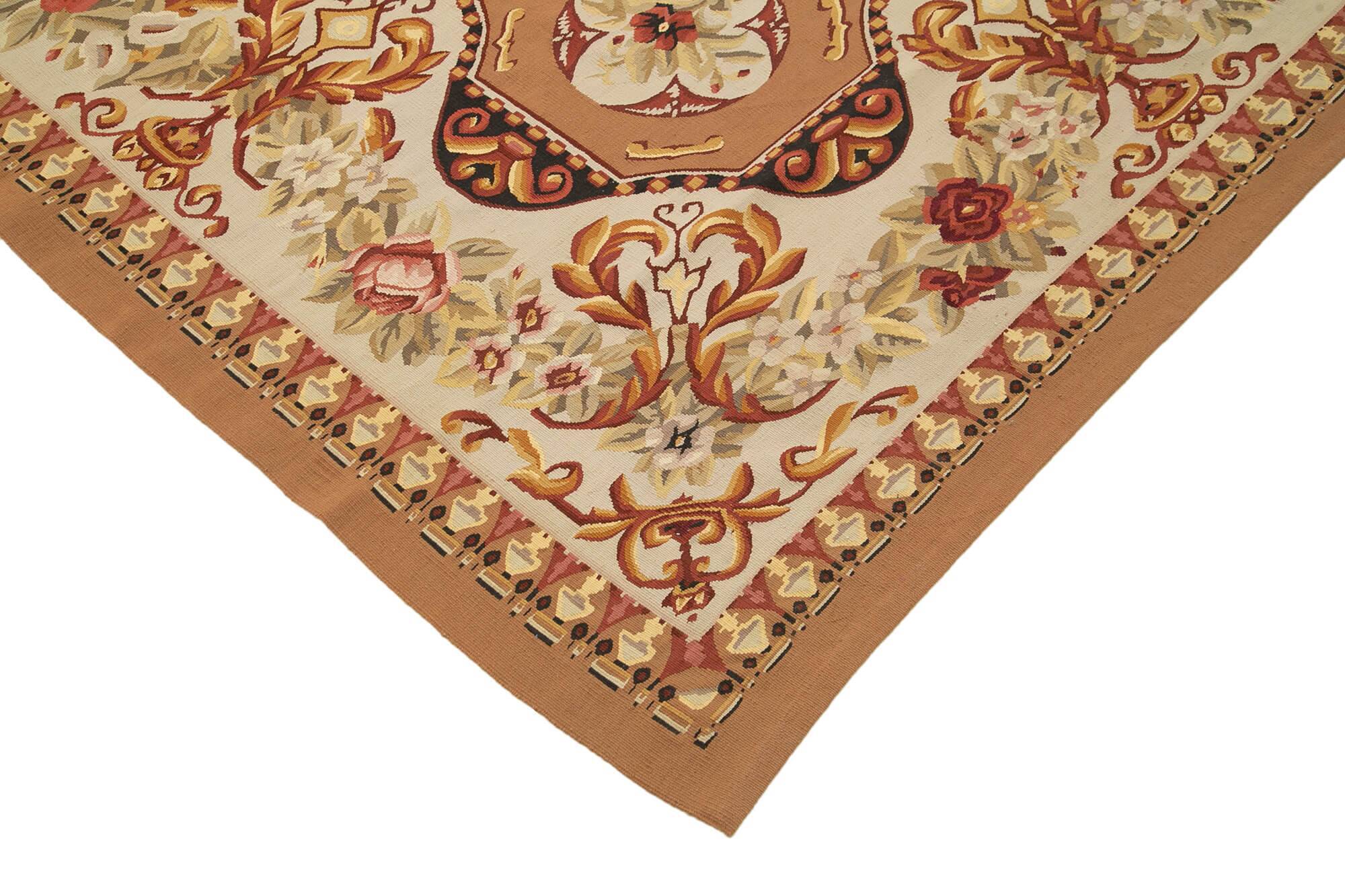Handmade European Vintage Aubusson Kilim 300 cm x 430 cm