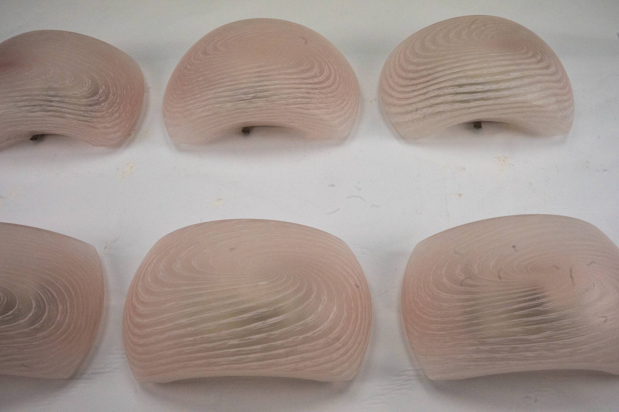 Set of six pink murano glass sconces. Italy 1970s