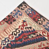 Kilim Ancien Fait Main en Laine Rouge et Bleu,Tapis Plat Vintage,165x231 Cm