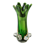 Murano/Flavio Poli vase. Blown art glass, green/amber tones. Organic floral shape. Height 28 cm