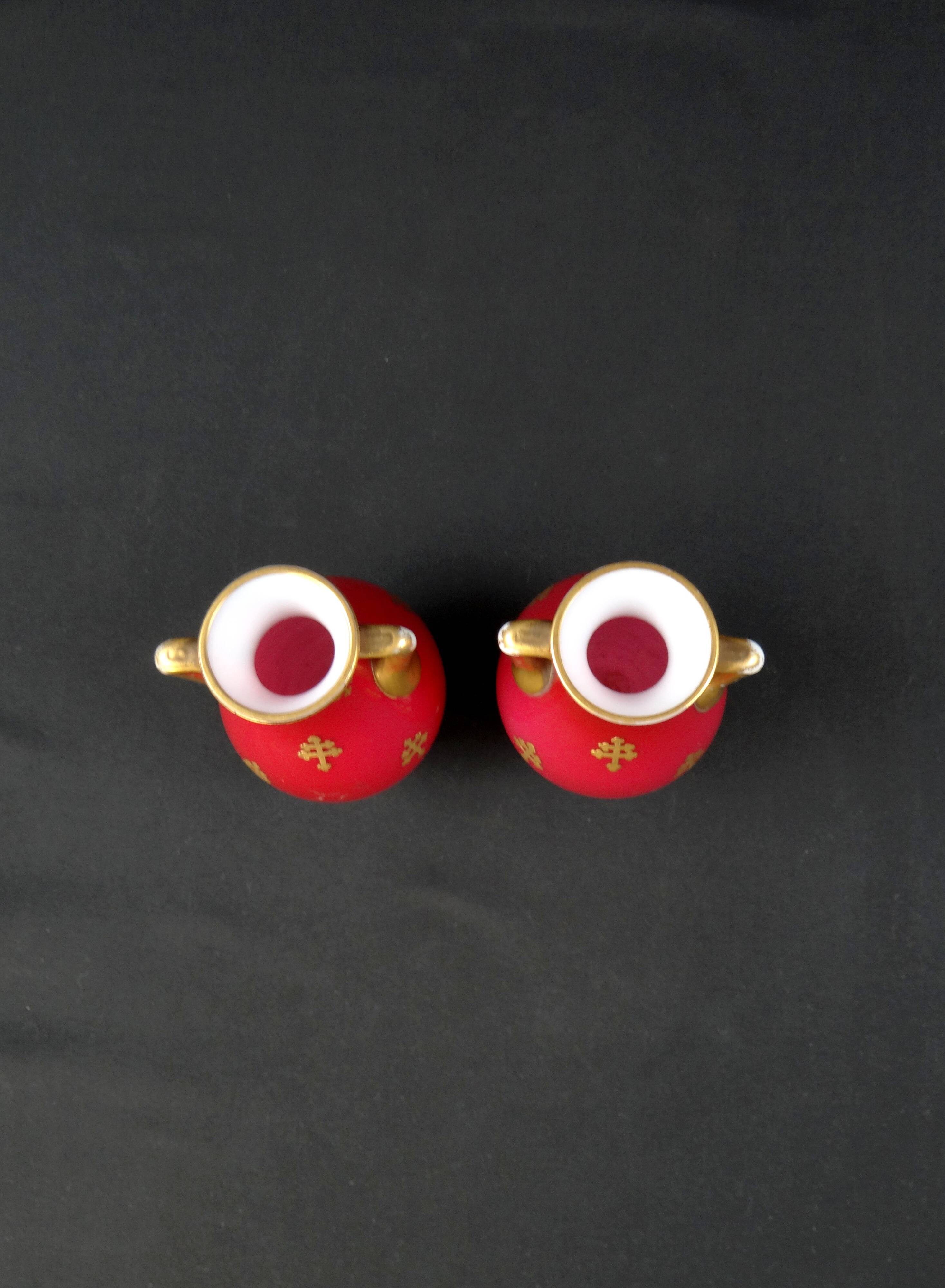 Pair of Baccarat crystal baluster vases decorated with a Lorraine cross