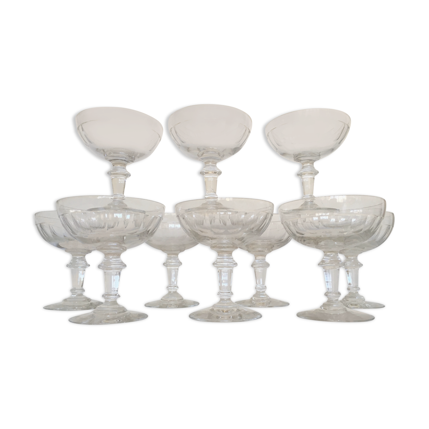 Set de 10 coupes à champagne à côtes plates, XIXe