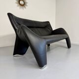 Old 2/3 seater lounge sofa designed by Jan Armgardt for Leolux in black leather