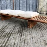 Vintage Yew Wood Bench with 3 Cushions