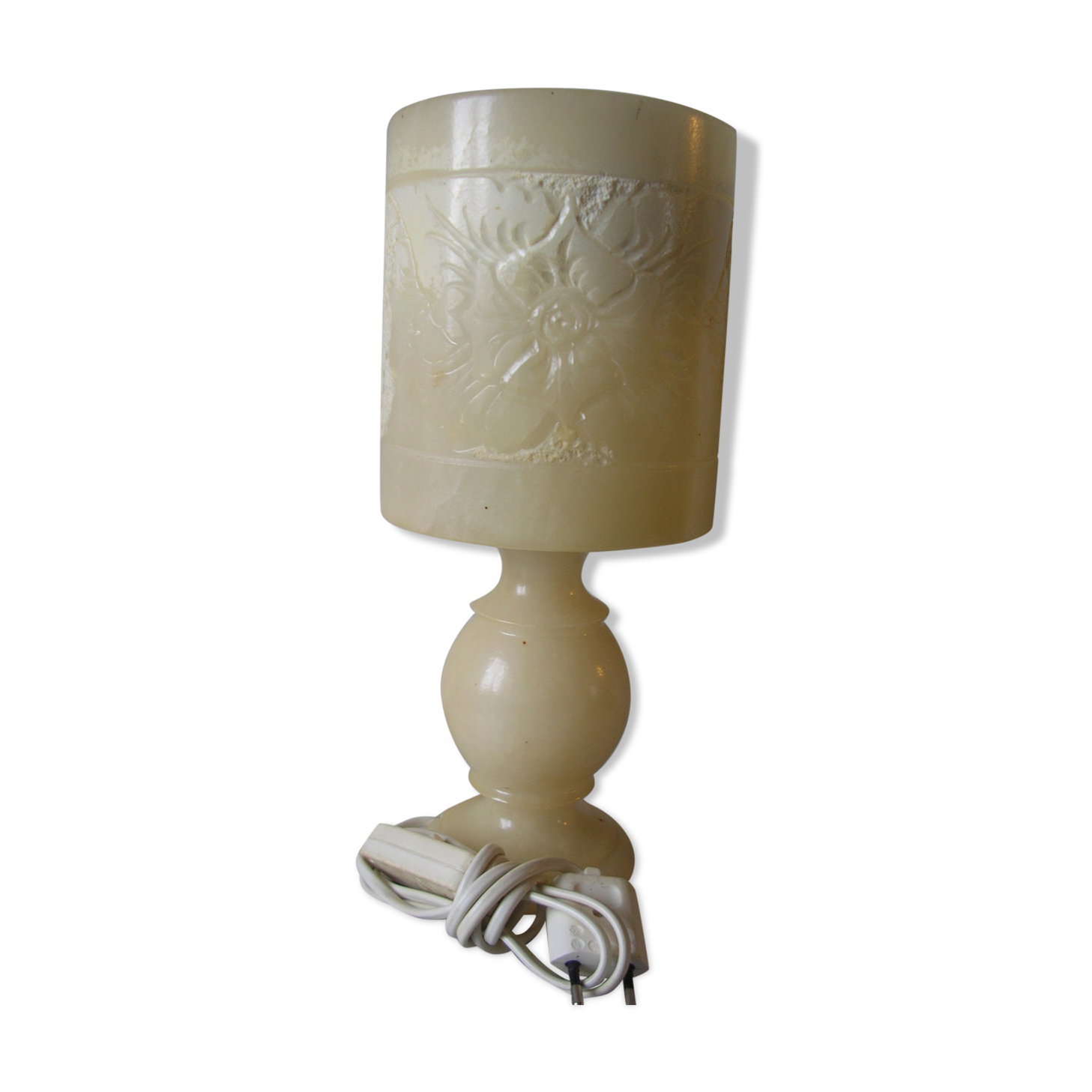 Lampe chevet veilleuse en albâtre marbre décor floral fleur déco bureau salon