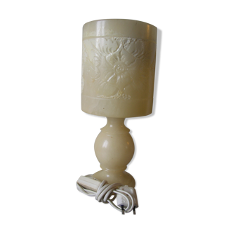 Old bedside lamp night light in alabaster marble floral decoration flower deco office living room