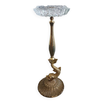 Crystal ashtray on bronze stand