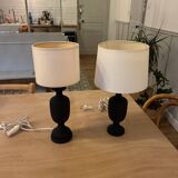 Paire de lampes bois noir mat