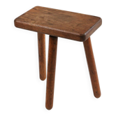 Rustic solid Wooden tripod Stool, France 1940s