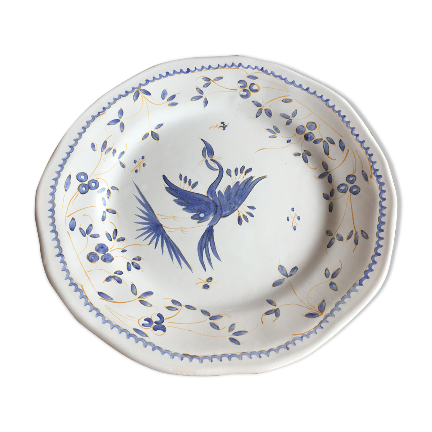 Moustiers plate signed bird decor