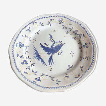 Moustiers plate signed bird decor