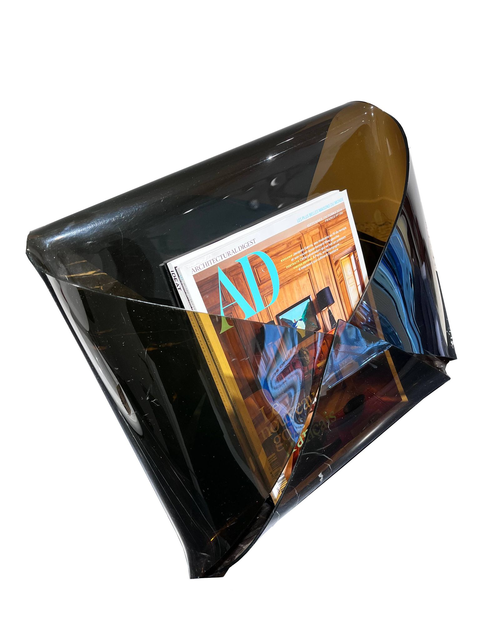 Plexiglass magazine rack, circa 1970