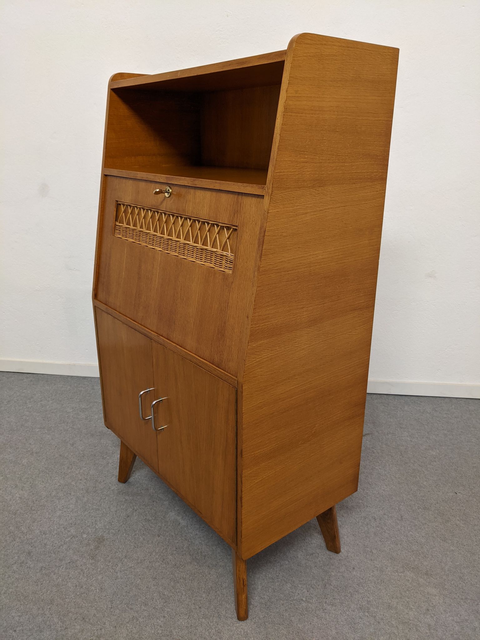 Secretary wooden and rattan office of the 50s/60s