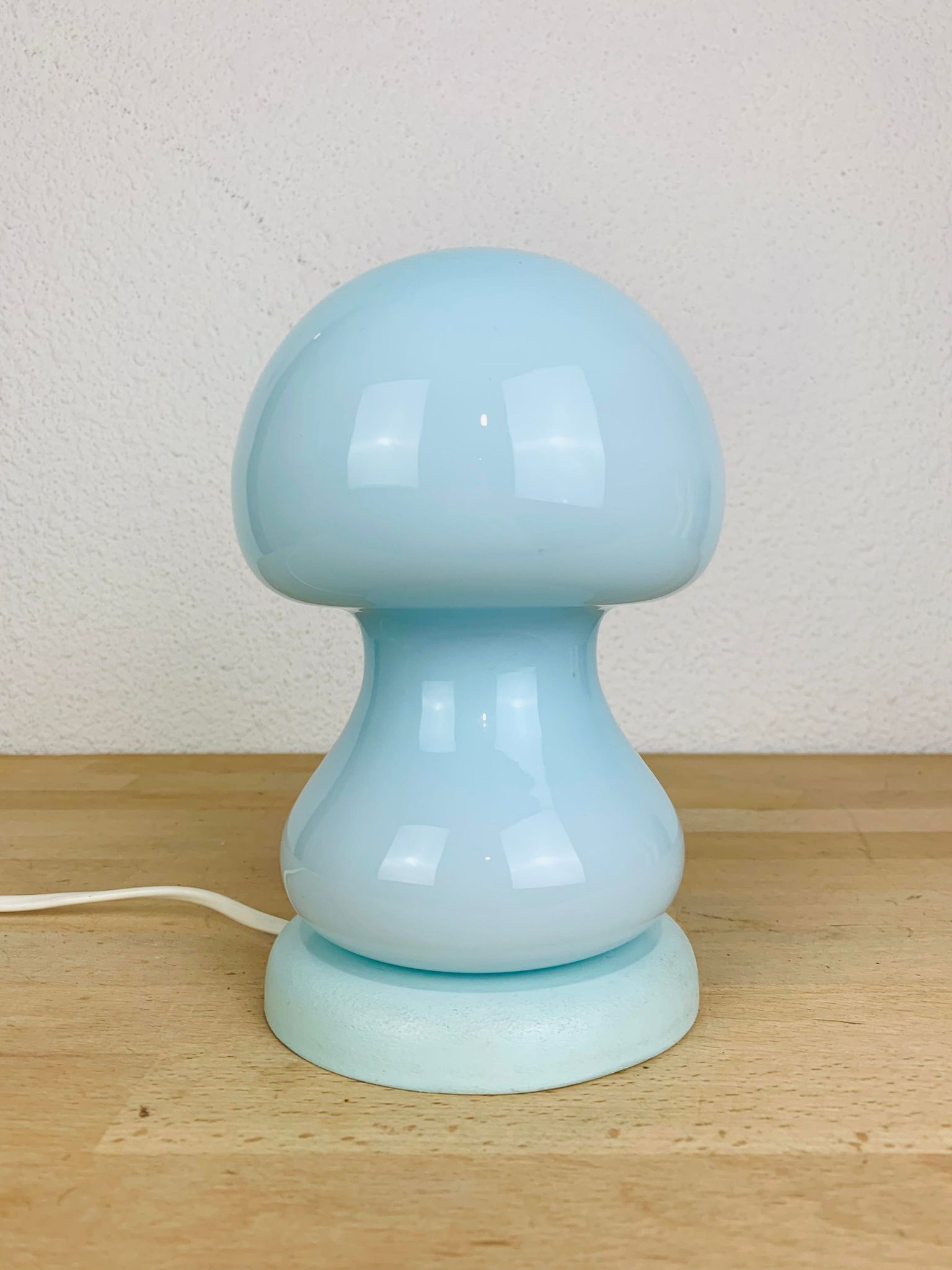 Vintage blue glass mushroom lamp