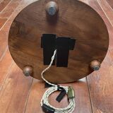 Brutalist floor lamp in turned wood, in the style of Charles Dudouyt.