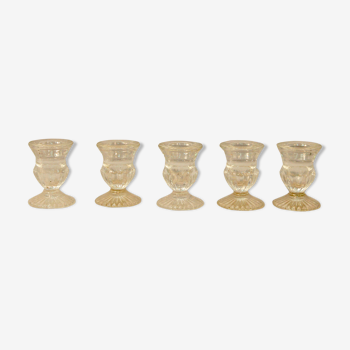 Five candle holders in glasses of 19th