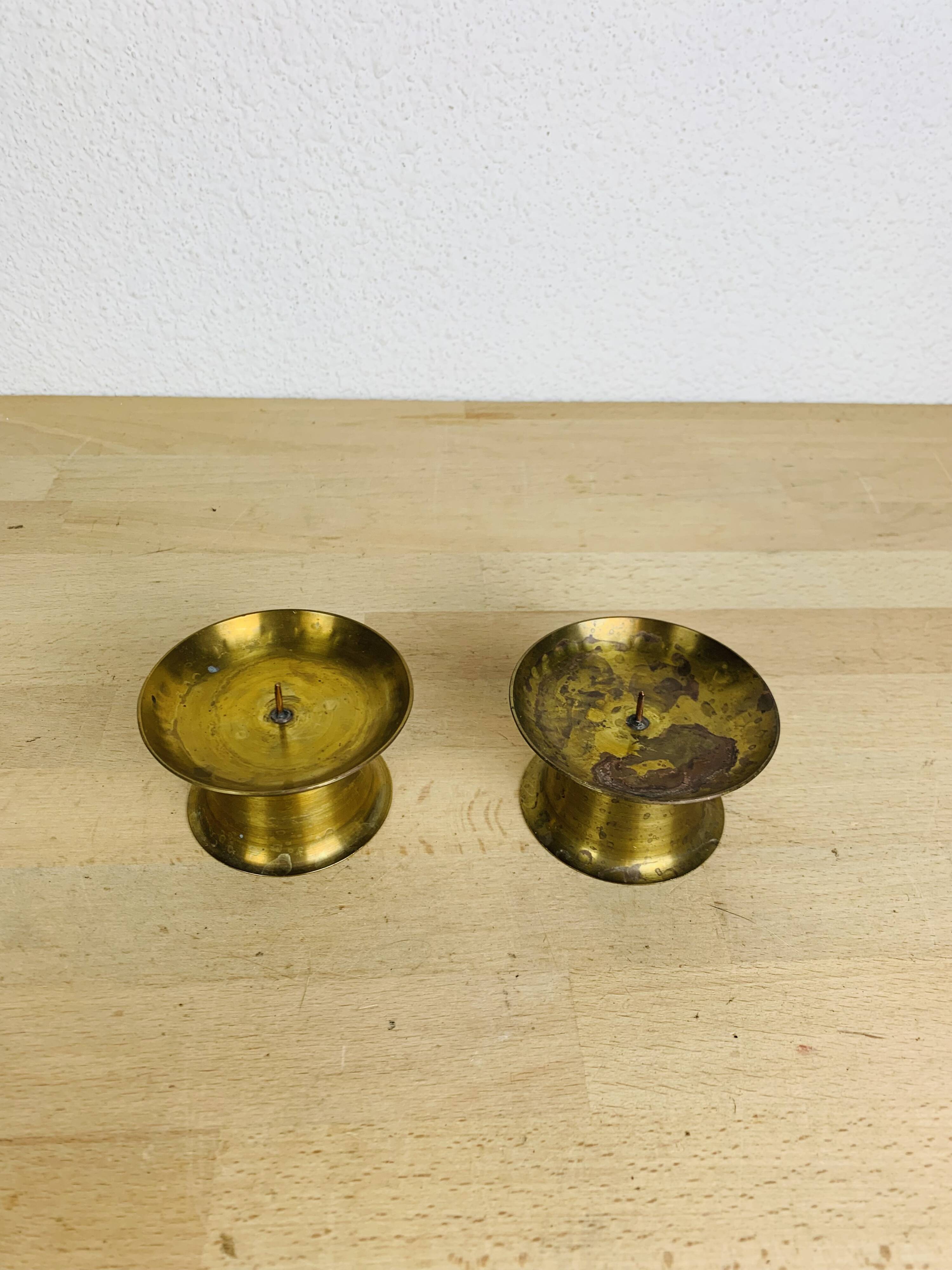 Pair of vintage gold-plated brass candlesticks