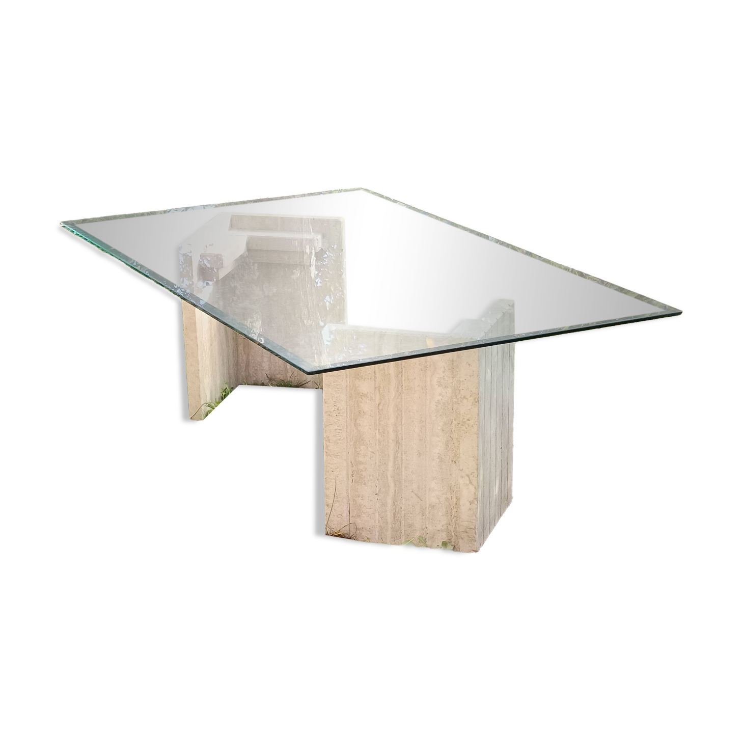 table basse design 1970 verre et travertin