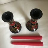 Varnished wooden candle holders