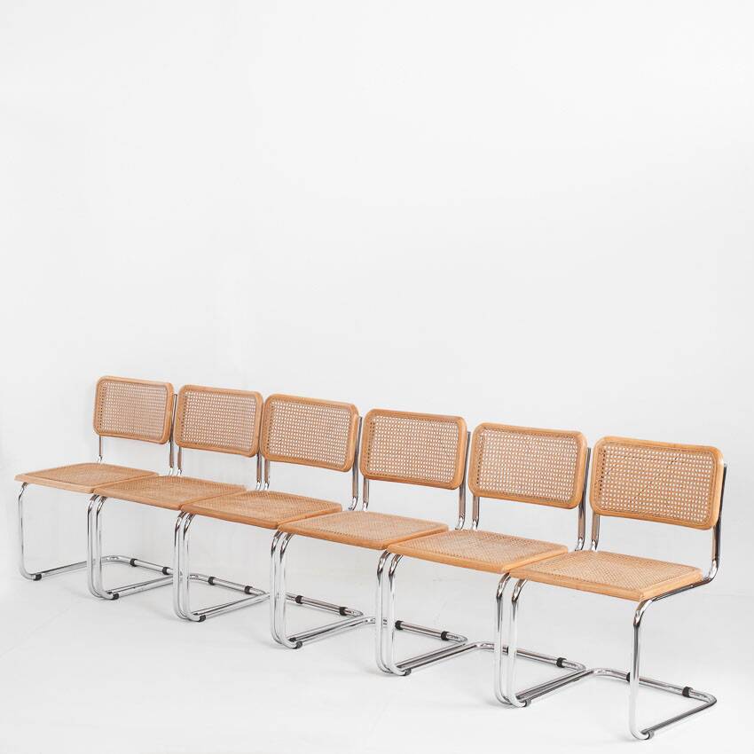 Set of 6 Cesca chairs. Made according to the design by Marcel Breuer. 80s.