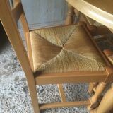 Round table & 4 straw oak and beech chairs