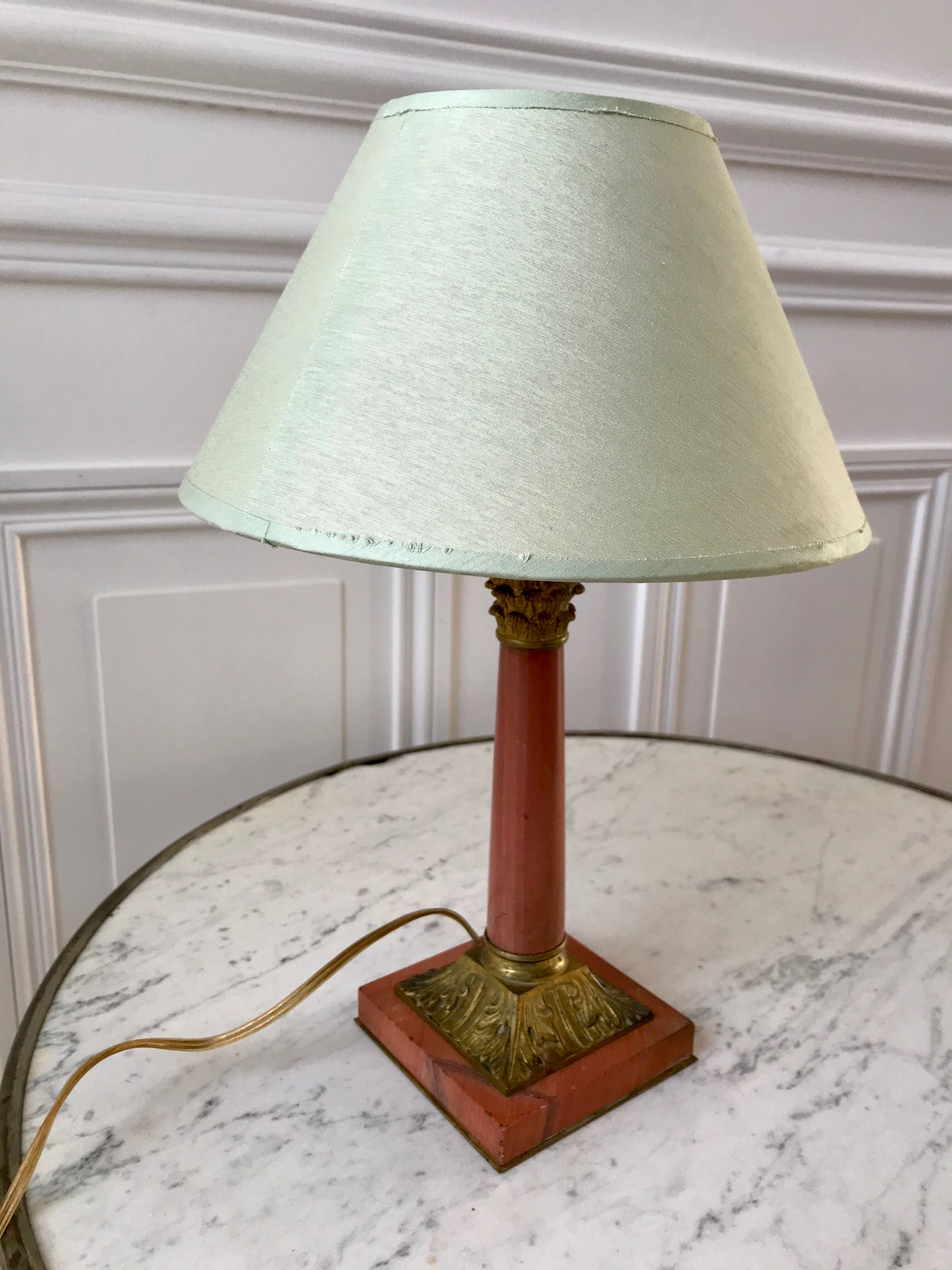 Pink lamp in marble and bronze years 30-40
