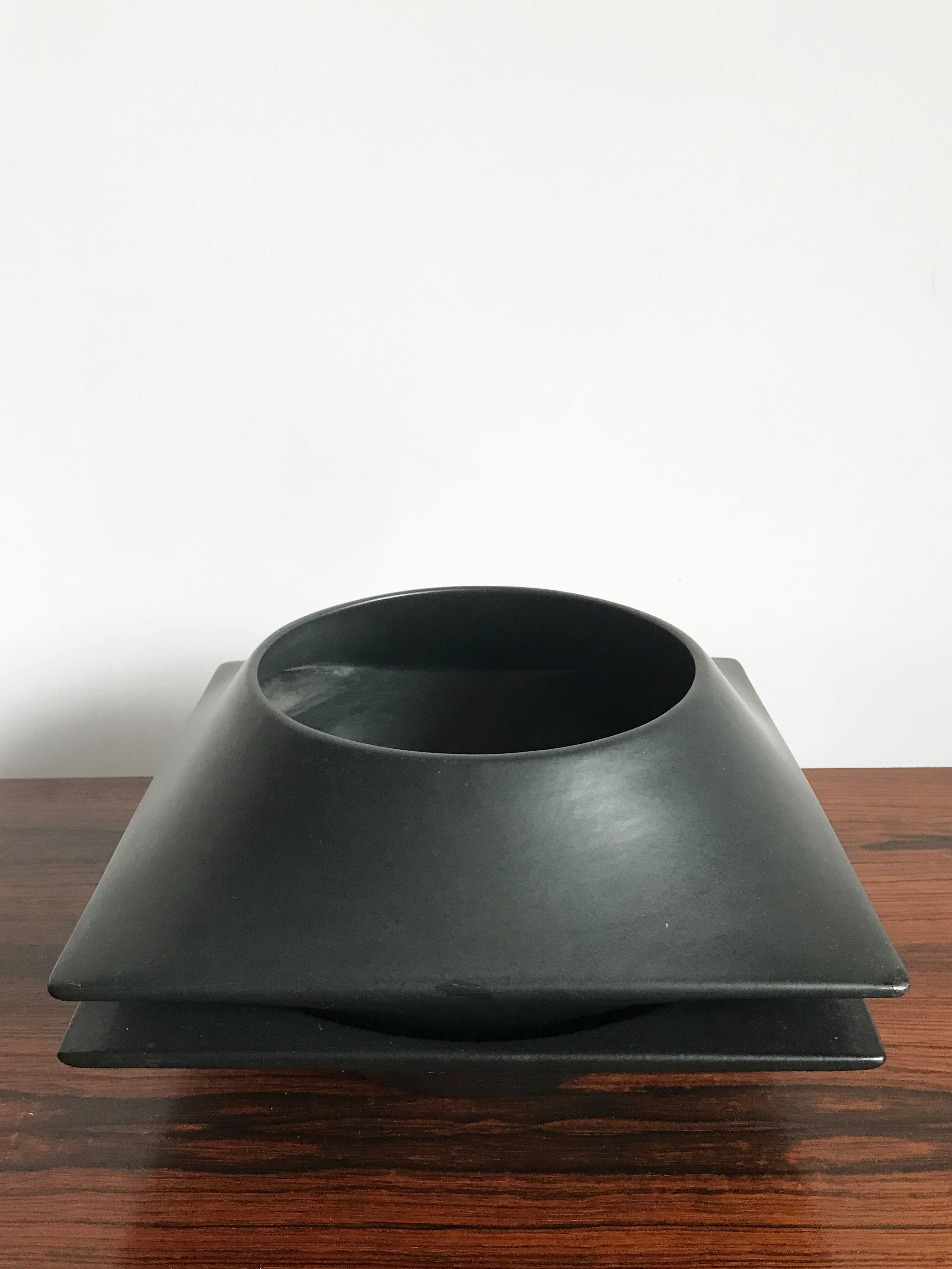 Franco Pozzi Italian black ceramic centerpiece vase 1960s