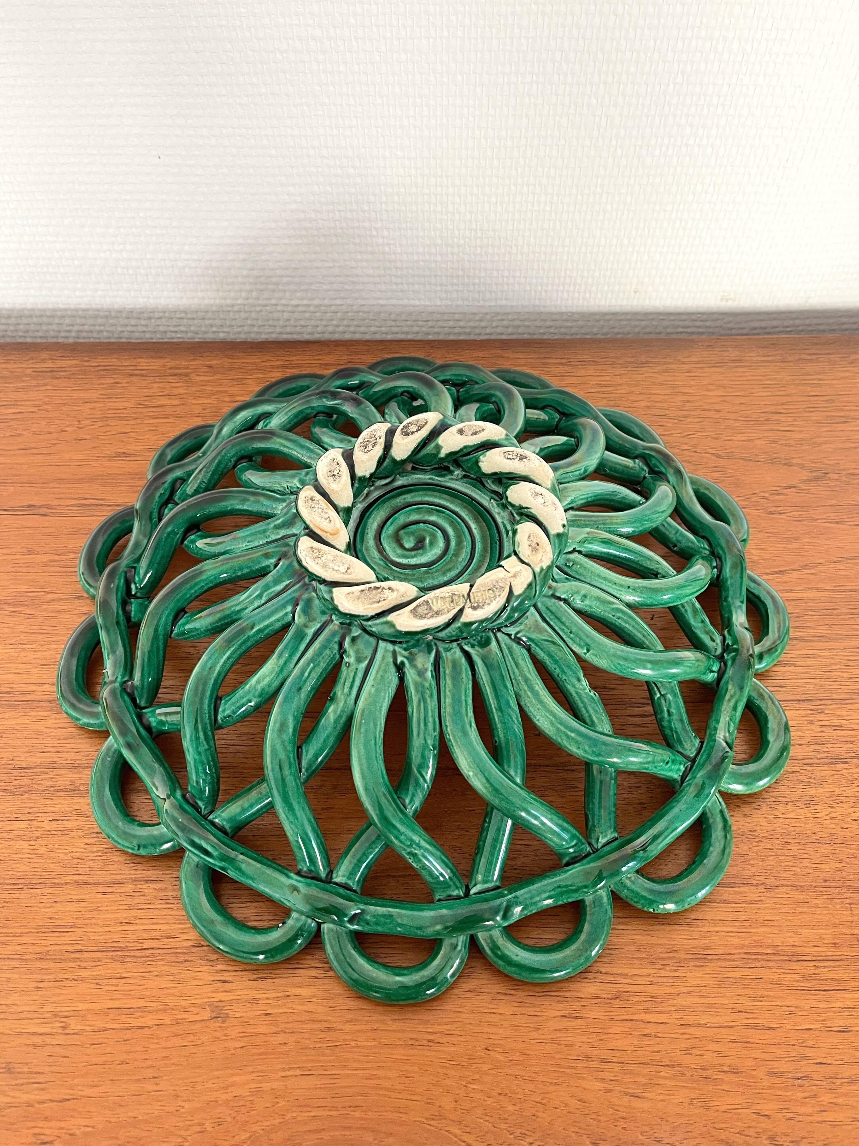 Vintage Vallauris ceramic braided fruit cup