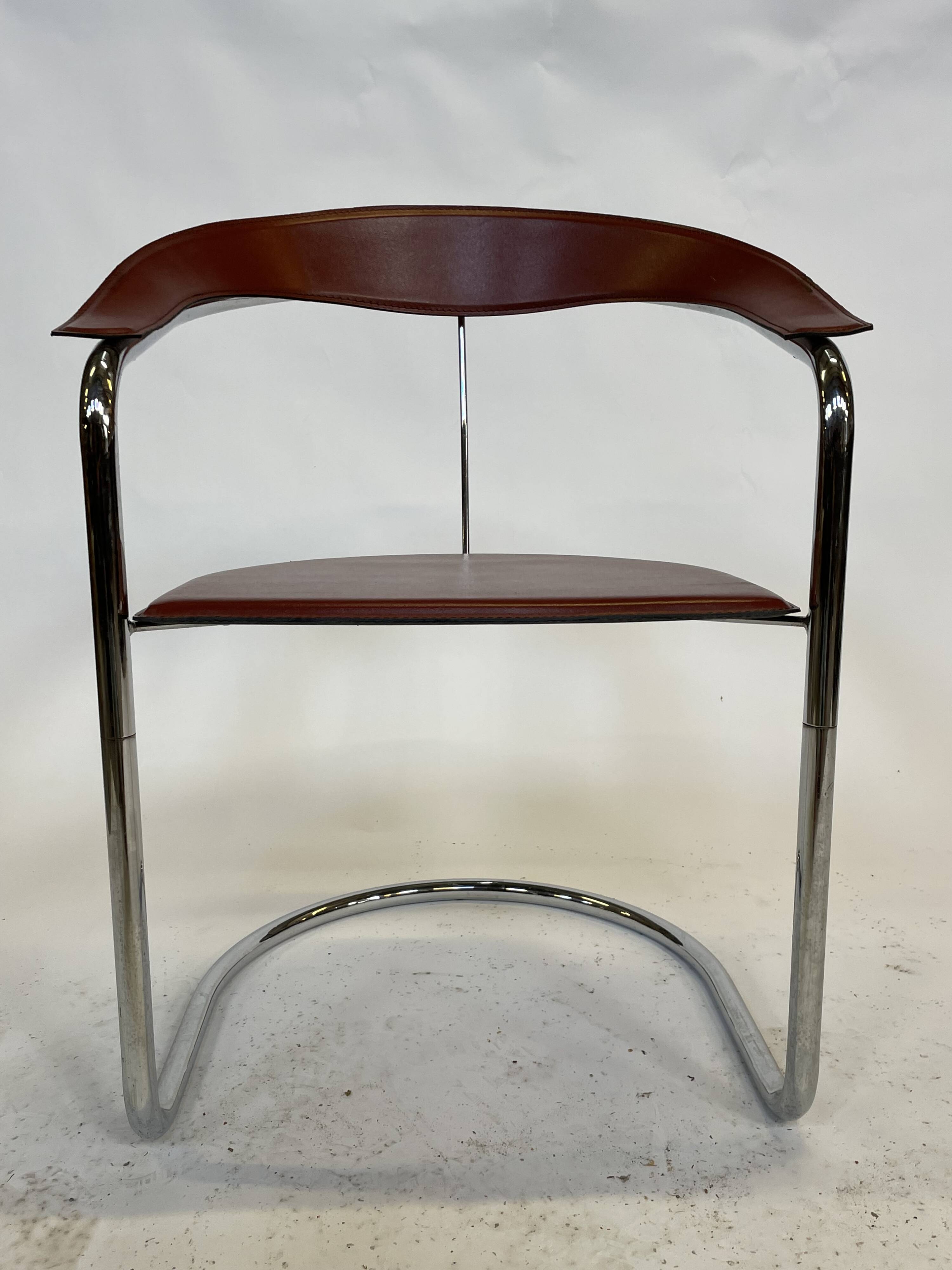 Set of 4 design cantilever chairs cognac leather and chrome design