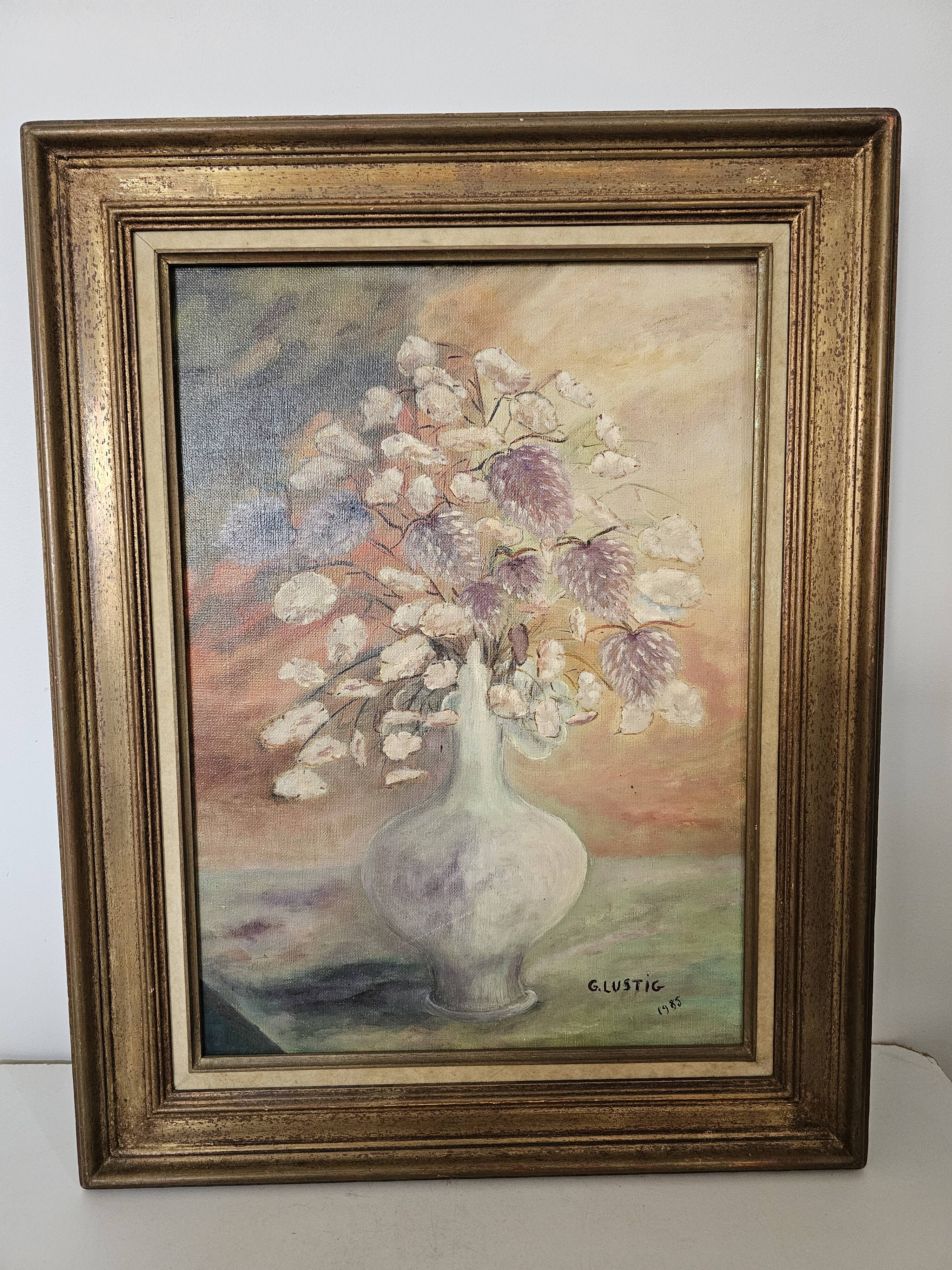Oil on Canvas - Flower Bouquet Signed G Lustig 1985