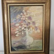 Tableau Huile sur Toile - Bouquet de fleurs Signé G Lustig 1985