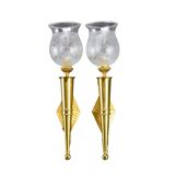 Paire d'appliques Murales Torches Bronze et Laiton Doré Flambeaux