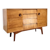 Mid-century teak sideboard, 2 doors 4 drawers — brutalist spirit