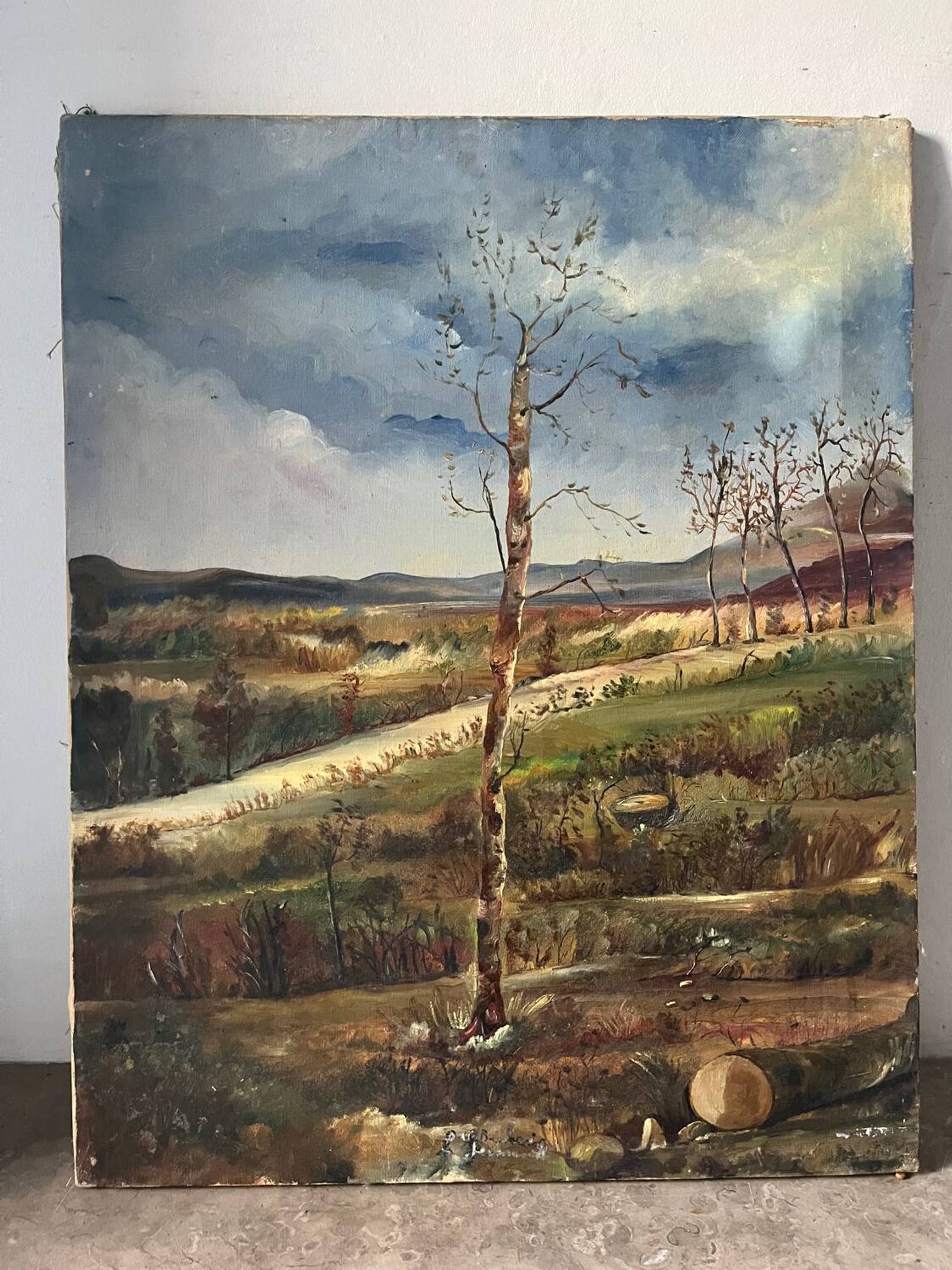 Paysage de printemps avec arbre, signé