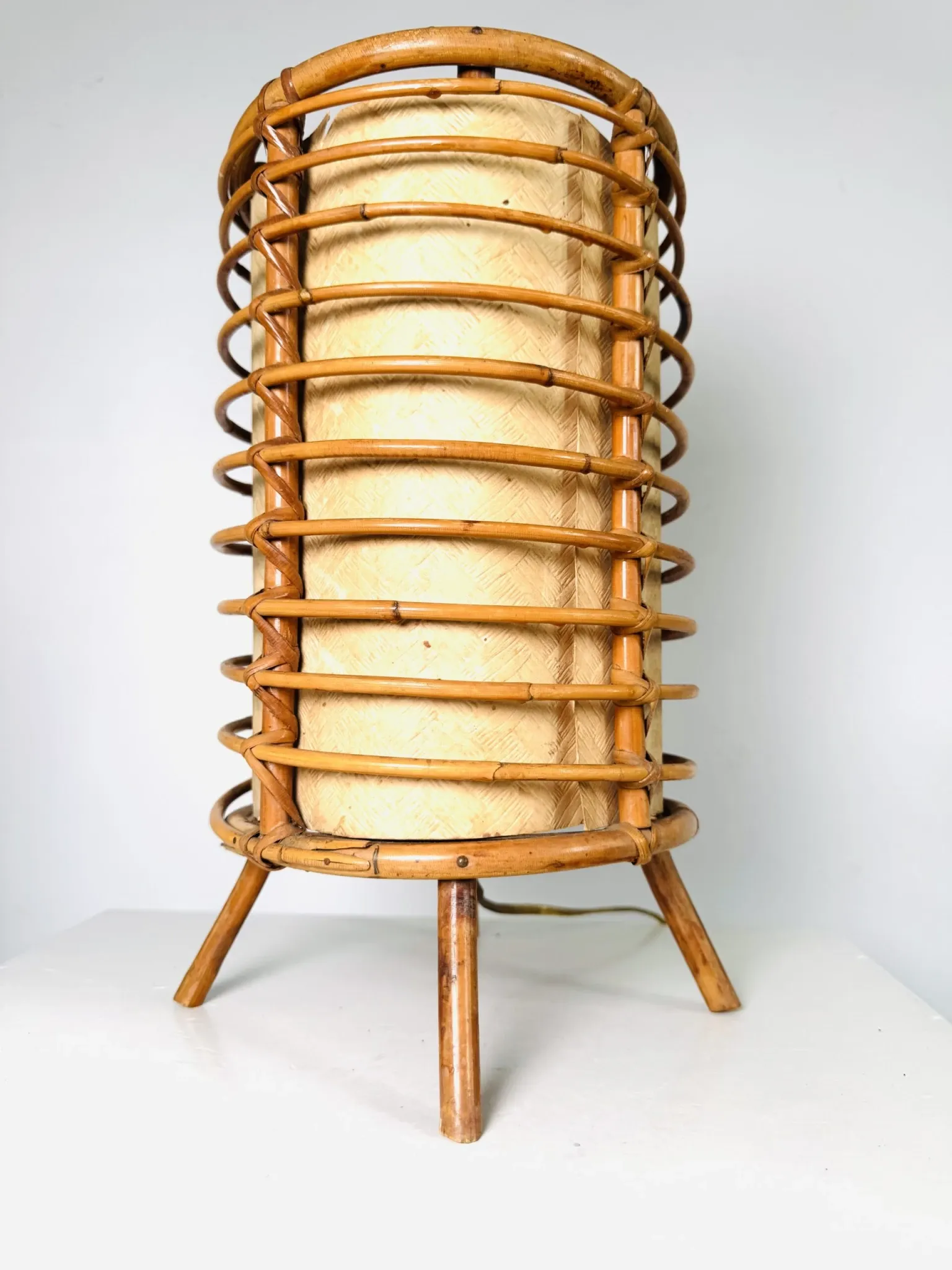 Louis Sognot Bamboo And Parchement Table Lamp, France, 1960S