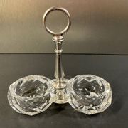Baccarat double cut crystal salt cellar with metal mount