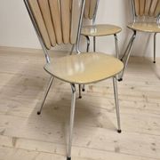 Set of 6 vintage fan-back dining chairs with beige leatherette upholstery