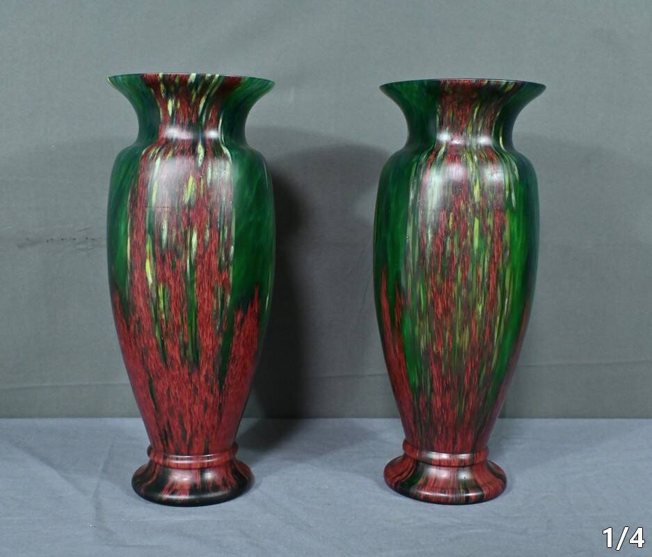 Pair of Glass Paste Vases – Mid 20th Century