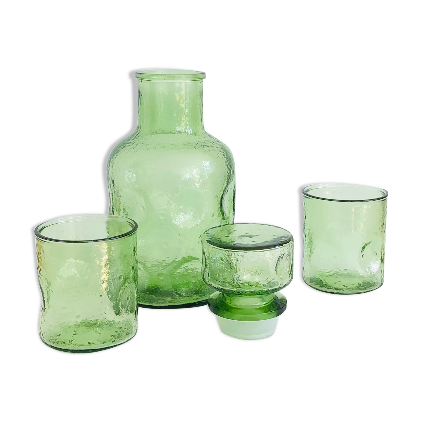 Vintage glass decanter and 3 glasses