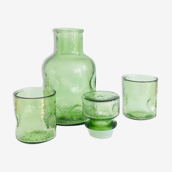 Vintage glass decanter and 3 glasses