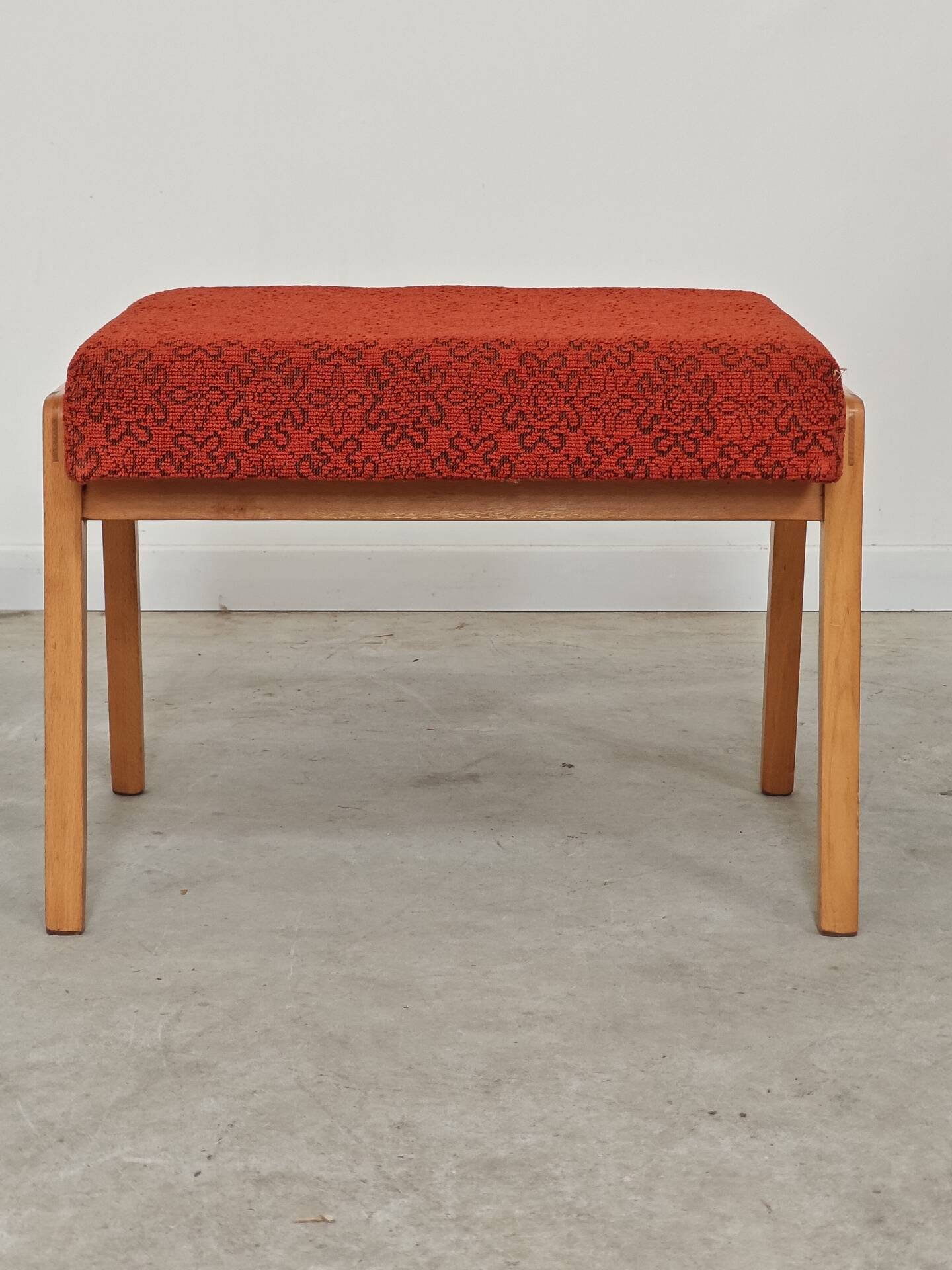 Ton bystrice stool (thonet) wood and orange patterned fabric 1960