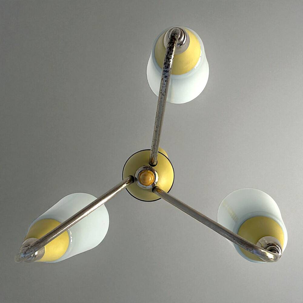 Mid Century Modern opaline glass 3-light chandelier