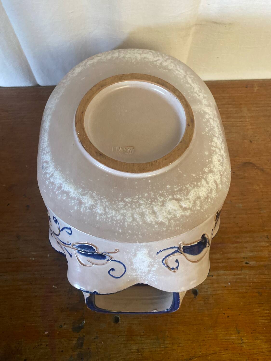 Vintage Ceramic Salad Bowl with Blue Floral Decor, Made in Italy