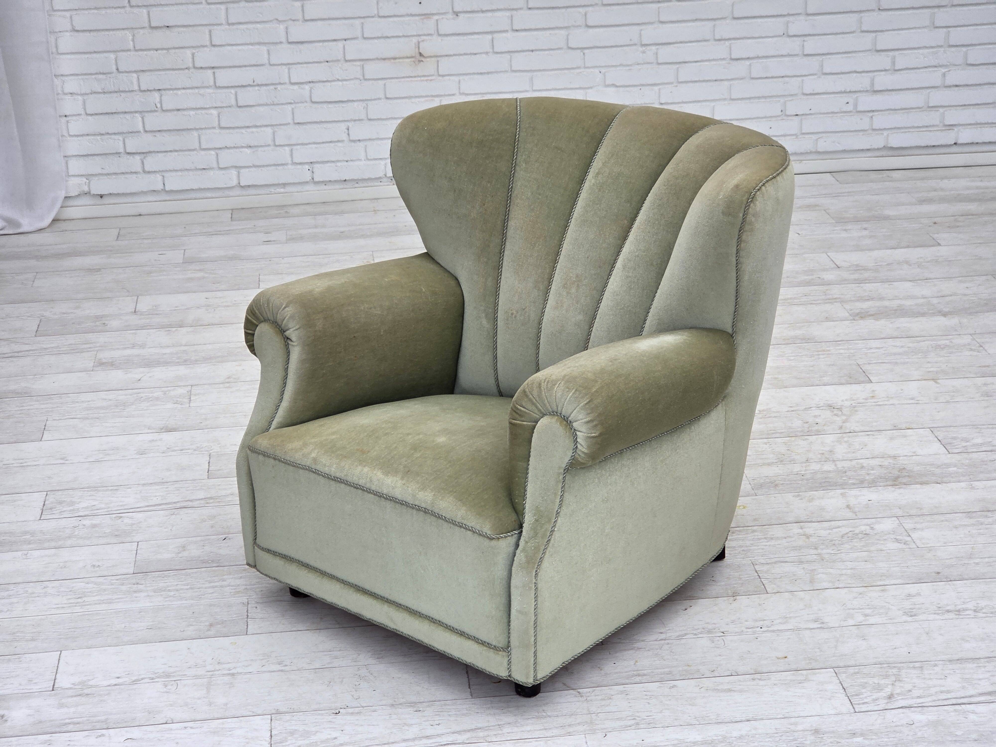 1970s, Danish relax armchair, light green furniture velour